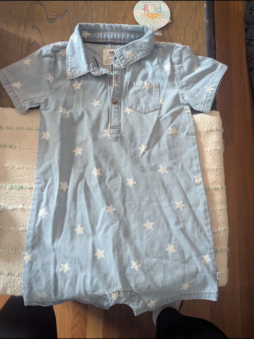 Nwt Little Sleepies Play Light Denim Star Polo Romper - Short Sleeve